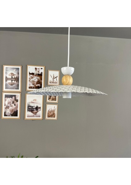 Zetra Beyaz Metal Avize Tekli Ahşap Şapka Başlık Mutfak Modern Dekoratif Sarkıt Aydınlatma