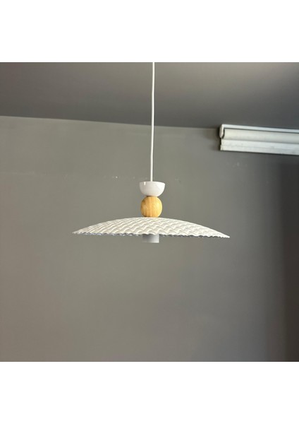 Zetra Beyaz Metal Avize Tekli Ahşap Şapka Başlık Mutfak Modern Dekoratif Sarkıt Aydınlatma modelleri