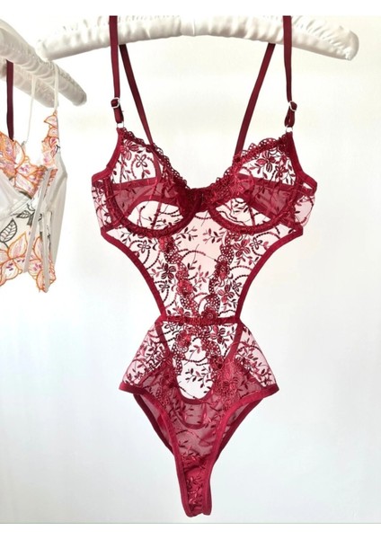 Balenli Kapsız Dantelli Bodysuit