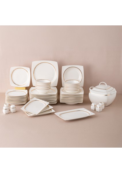 Fine Bone Başak 60 Parça 12 Kişilik Kare Yemek Takımı Gold