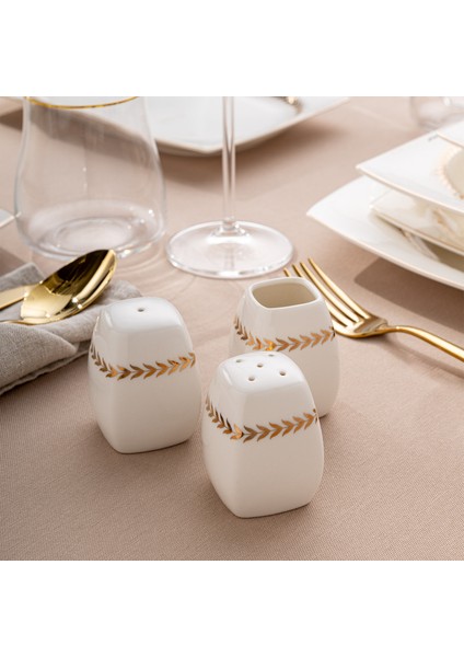 Fine Bone Başak 60 Parça 12 Kişilik Kare Yemek Takımı Gold