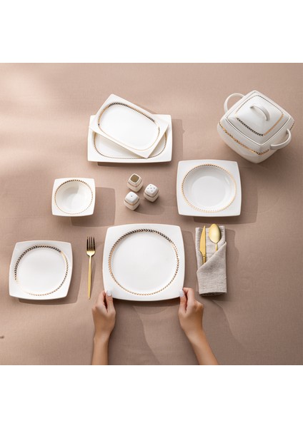 Fine Bone Başak 60 Parça 12 Kişilik Kare Yemek Takımı Gold
