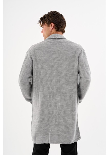 Erkek Regular Fit Çıtçıtlı Cepli Örme Uzun Triko Hırka