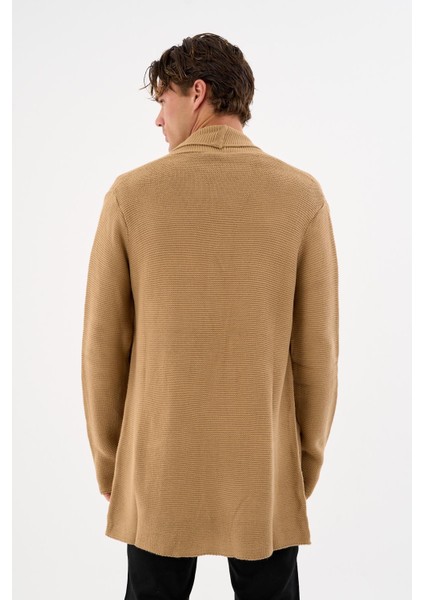 Erkek Regular Fit Çıtçıtlı Cepli Örme Uzun Triko Hırka