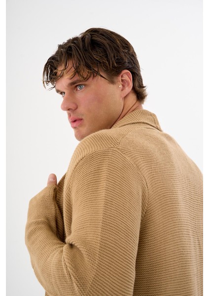 Erkek Regular Fit Çıtçıtlı Cepli Örme Uzun Triko Hırka