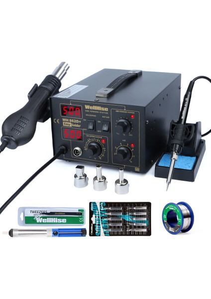 Wh 862D+ Sıcak Hava Üflemeli Hayva Istasyonu Lehim Istasyonu Seti ,10 Lu Havya Ucu , Lehim Pompası,Cımbız,Lehim Teli