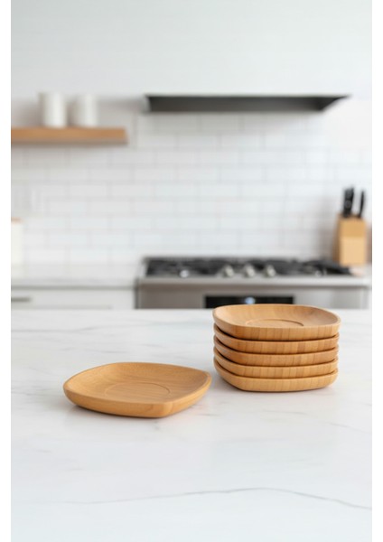 Kare Çay Tabağı Seti 6 Adet Bambu Malzeme ile Zarif Sunumlar İçin