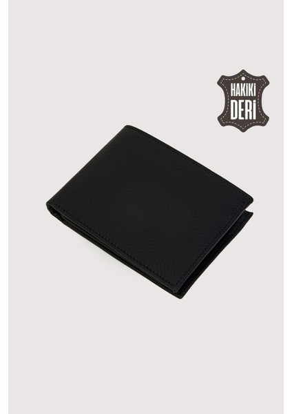 Hakiki Deri Bozuk Para Bölmeli Siyah Erkek Cüzdan SMR2005