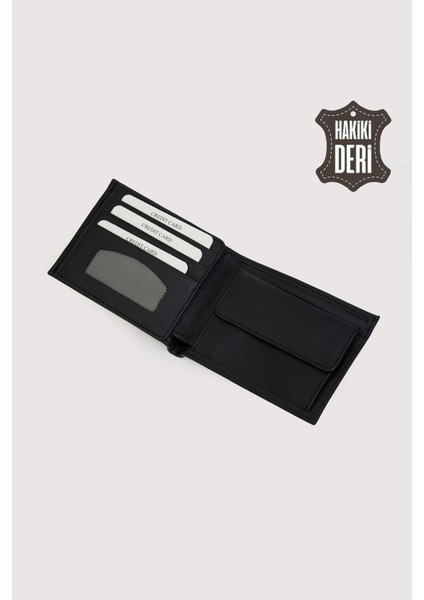 Hakiki Deri Bozuk Para Bölmeli Siyah Erkek Cüzdan SMR2005 fırsatları