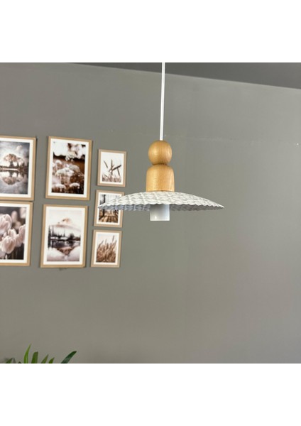 Avola Beyaz Metal Avize Tekli Kalın Ahşap Boncuk Başlık Mutfak Modern Dekoratif Sarkıt Aydınlatma fiyatları