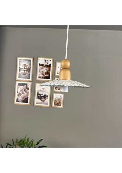 Avola Beyaz Metal Avize Tekli Kalın Ahşap Boncuk Başlık Mutfak Modern Dekoratif Sarkıt Aydınlatma fırsatları