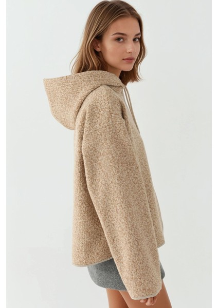 Kadın Dokulu Fermuarlı Rahat Kesim Kapüşonlu Ceket Açık Gri fiyatları
