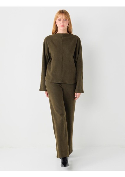 Haki Melanj Rahat Kesim Yarasa Kol Yumuşak Dokulu Sweatshirt fiyatları