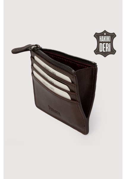 Fermuarlı Hakiki Deri Kartlıklı Cüzdan Kahverengi SMR9047 modelleri