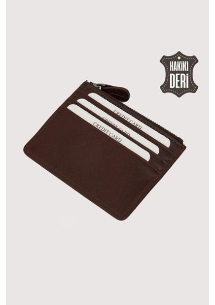 Fermuarlı Hakiki Deri Kartlıklı Cüzdan Kahverengi SMR9047 fırsatları