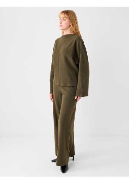 Haki Melanj Rahat Kesim Yumuşak Dokulu Bol Paça Örme Pantolon fiyatları