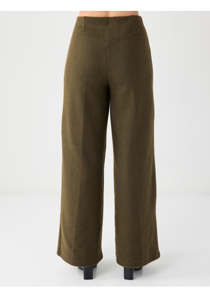 Haki Melanj Rahat Kesim Yumuşak Dokulu Bol Paça Örme Pantolon indirimleri