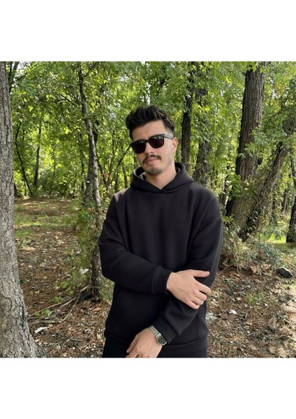 Erkek 3 Iplik Basic Oversize Geniş Kesim Kanguru Cepli Kapüşonlu Sweatshirt modelleri