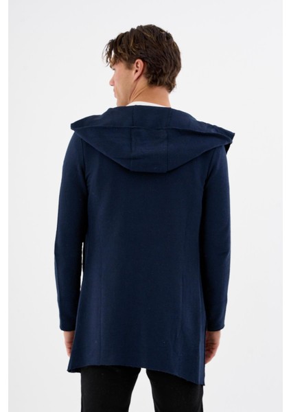 Erkek Uzun Kapüşonlu Salaş Örme Kumaş Hırka Cepli Rahat Model