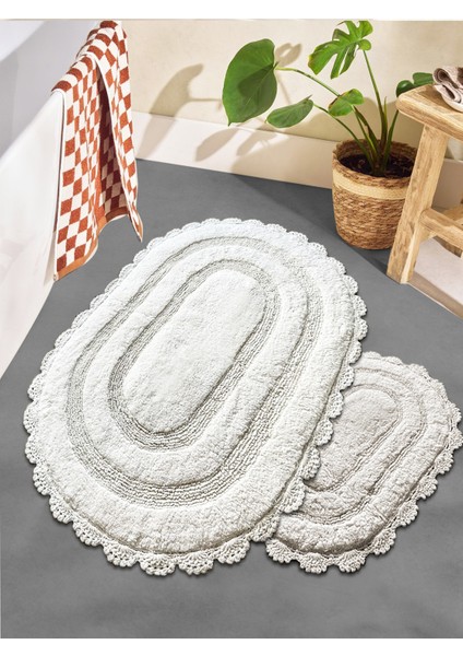 Monre Ekru 2li %100 Pamuklu Banyo Paspas Seti