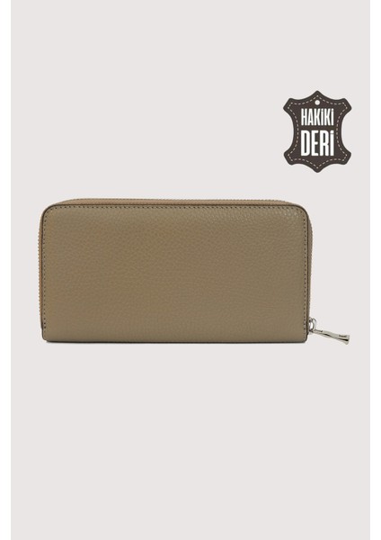 Hakiki Deri Kadın Büyük Boy Fermuarlı Cüzdan Vizon SMR5108 fırsatları