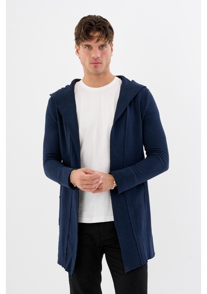 Erkek Uzun Kapüşonlu Salaş Örme Kumaş Hırka Cepli Rahat Model