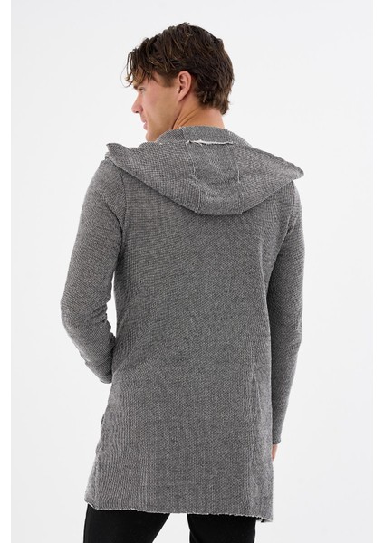 Erkek Uzun Kapüşonlu Salaş Örme Kumaş Hırka Cepli Rahat Model