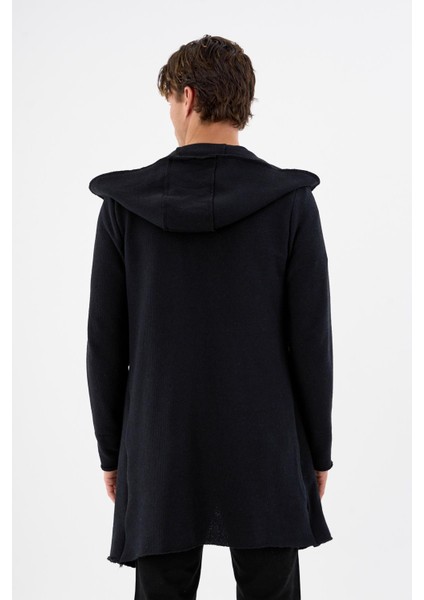 Erkek Uzun Kapüşonlu Salaş Örme Kumaş Hırka Cepli Rahat Model