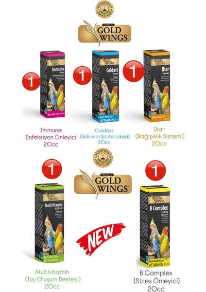 Kuş Vitamin Seti (5) 20C Muhabbet Kuşu Kanarya Papağan A-B-D3-E-C-K Vitaminleri Mix