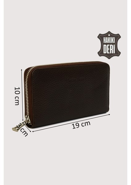 Hakiki Deri Kadın Büyük Boy Fermuarlı Cüzdan Kahverengi SMR5108 fiyatları
