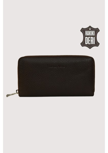 Hakiki Deri Kadın Büyük Boy Fermuarlı Cüzdan Kahverengi SMR5108 modelleri
