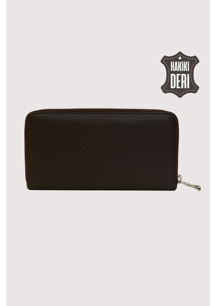 Hakiki Deri Kadın Büyük Boy Fermuarlı Cüzdan Kahverengi SMR5108 fırsatları