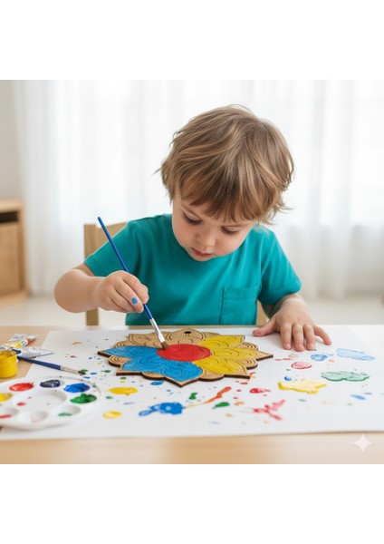 Toplu Etkinlik Ahşap Mandala Tasarım Seti - Mandala Boyama Kit - Çocuk Etkinlik - 50'li Set