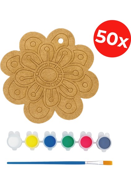 Toplu Etkinlik Ahşap Mandala Tasarım Seti - Mandala Boyama Kit - Çocuk Etkinlik - 50'li Set indirimleri