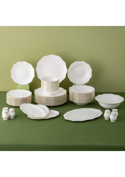 Maria Fine Bone 59 Parça 12 Kişilik Yemek Takımı Yuvarlak Gold