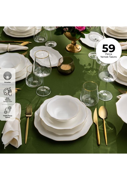 Maria Fine Bone 59 Parça 12 Kişilik Yemek Takımı Yuvarlak Gold fiyatları