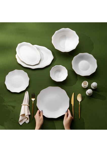 Maria Fine Bone 59 Parça 12 Kişilik Yemek Takımı Yuvarlak Gold fırsatları