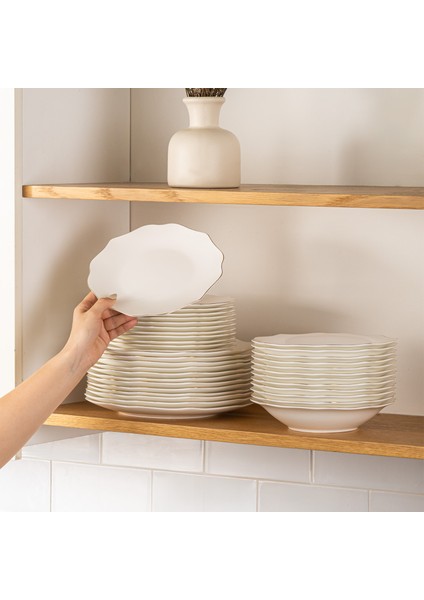 Maria Fine Bone 59 Parça 12 Kişilik Yemek Takımı Yuvarlak Gold