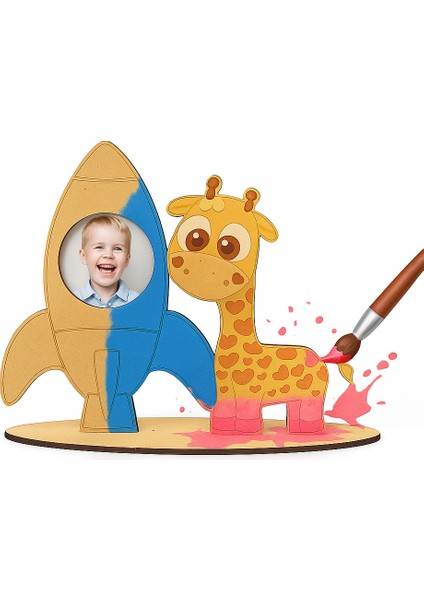 Zürafa Roket Boyanabilir Ahşap Boyama - Ahşap Boyama Etkinlik - Toplu Etkinlik