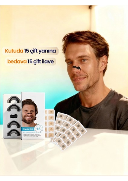 Mıknatıslı Burun Bandı Seti Horlama Bandı Burun Açıcı 15 +15 Adet Çift Mıknatıslı Bant Hediye