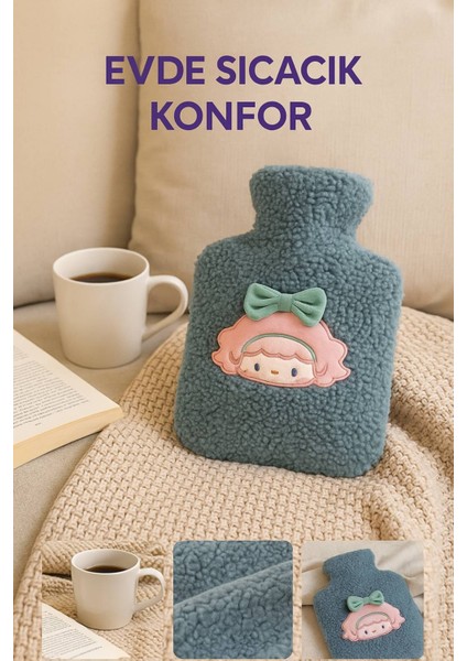 Gri Peluş Sıcak Su Torbası – Yumuşak, Güvenli ve Şık Saçlı Kız Model, 1 Litre fırsatları