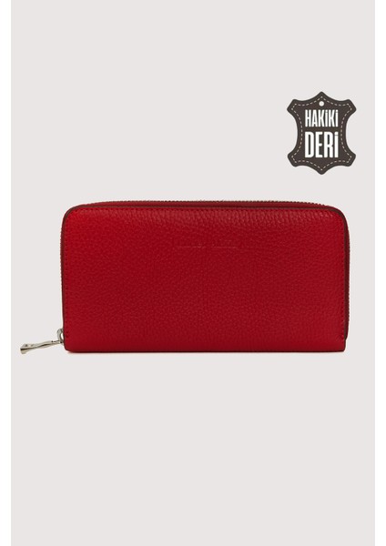 Hakiki Deri Kadın Büyük Boy Fermuarlı Cüzdan Kırmızı SMR5108 modelleri
