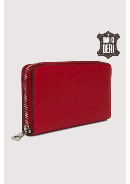Hakiki Deri Kadın Büyük Boy Fermuarlı Cüzdan Kırmızı SMR5108 indirimleri