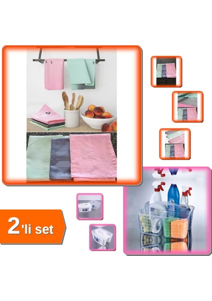 3 Adet Mikrofiber Temizlik Bezi 40 x 60 cm + Beyaz Buzdolabı Düzenleyici Sepet - 2li Set 62RM96