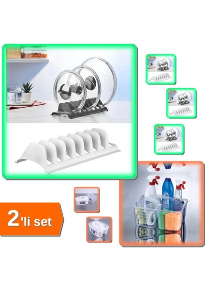 2 Adet Beyaz 8 Bölmeli Kapak Rafı + Beyaz Buzdolabı Sepet Caddy Organizer - 2li Set PFF6U4