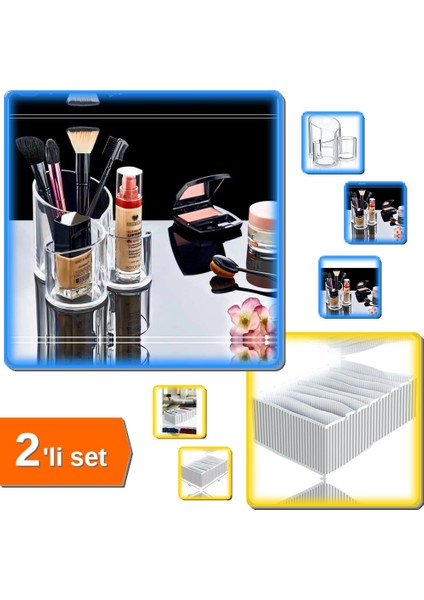 8 Bölmeli Xl Pratik Çekmece Düzenleyici + 3 Gözlü Şeffaf Makyaj Organizeri - 2li Set ZY7G5K
