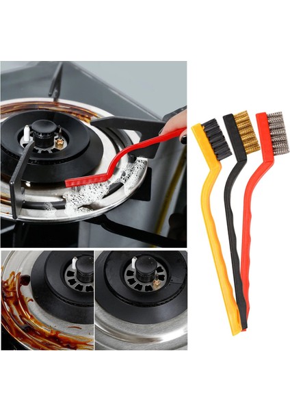 3 Lü Detay Temizlik Fırça Seti Araba -Mutfak Ocak - Fayans Temizlik Fırça (Bakır- Demir- Plastik)