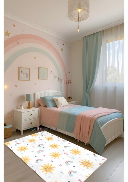 Güneş ve Kalpli Bambu Çocuk Odası Halısı