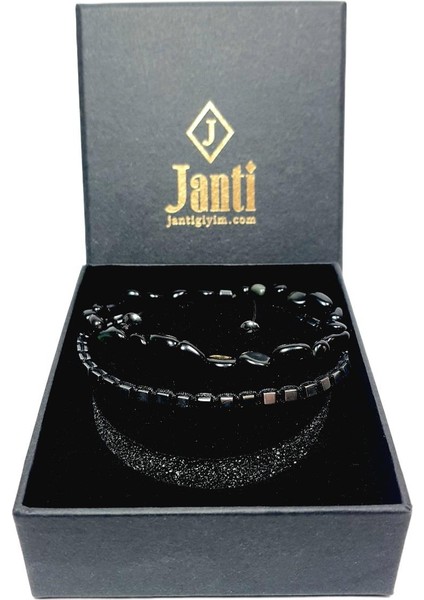 JTAW25BLK1641 Onyx Doğaltaş Esnek ve Hematit Doğaltaş Ipli Siyah Gri Garantili Hediye Kutulu Janti Bileklik fiyatları