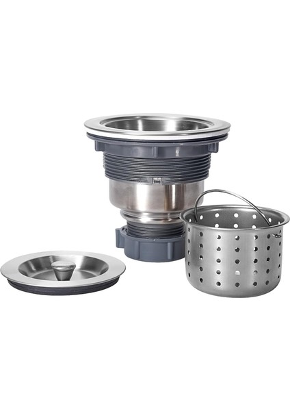 Premium Paslanmaz Çelik Sepetli Sifon Mutfak Süzgeç Seti | Çift Kauçuk Conta, Kolay Montaj, Derin Sepet Tasarımı | Çöpmak Lavabo Sifonu